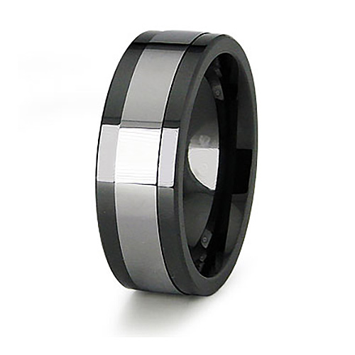 Black Ceramic 8mm Ring with Tungsten Inlay