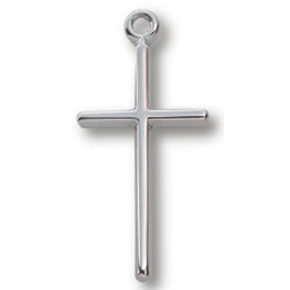 Sterling Silver 3/4in Stick Cross 18in Necklace