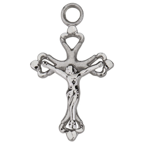 Sterling Silver 1/2in Fleur Crucifix on 18in Chain