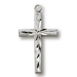 Sterling Silver 11/16in Scalloped Cross 18in Necklace