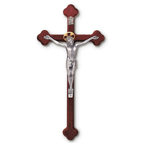10in Stained Cherry Wall Crucifix with Silver Corpus