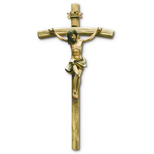 Carved Wood Style Wall Crucifix 13 1/2in