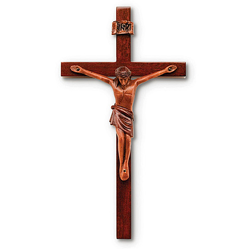 8in Block Style Solid Mahogany Wall Crucifix