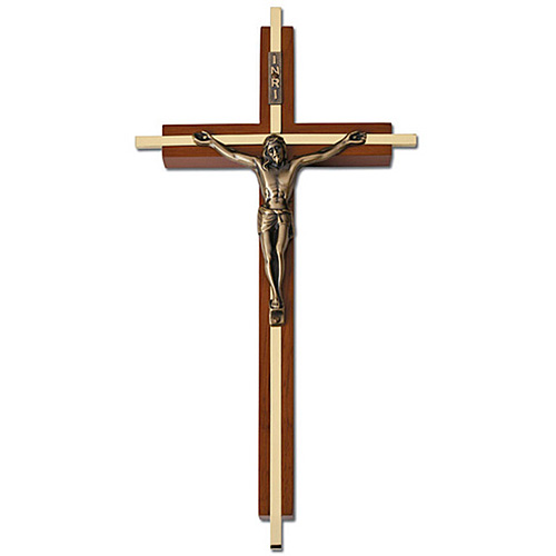 10in Stained Walnut Wall Crucifix with Gold Plated Inlay