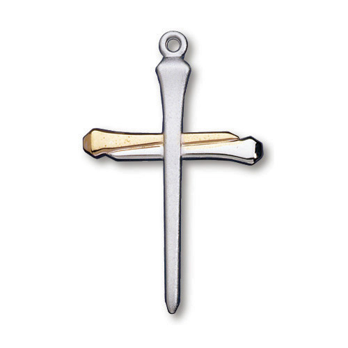 Sterling Silver 1 1/4in Nail Cross on 24in Necklace