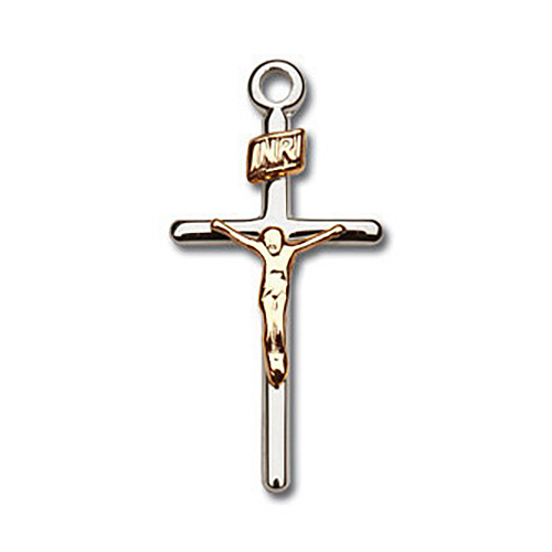 Sterling Silver 3/4in INRI Crucifix 18 inch Necklace
