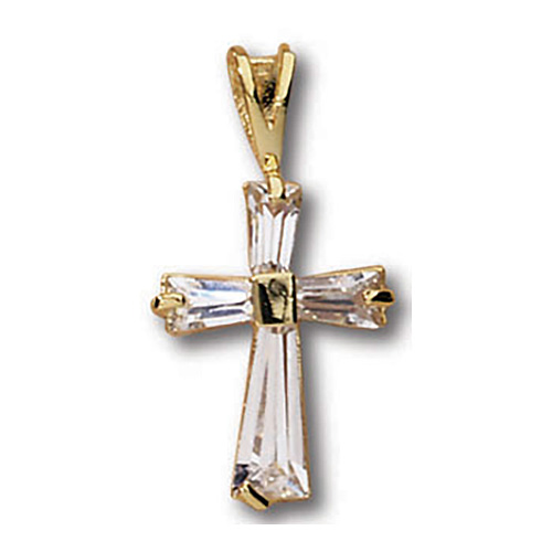 18kt Yellow Gold Plated 11/16in Baguette CZ Cross 18in Necklace
