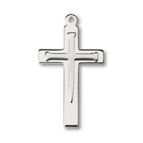 Sterling Silver 1 1/8in Nail Cross on 24in Necklace
