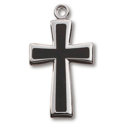 Sterling Silver 1 1/4in Black Crusader Cross 24in Necklace