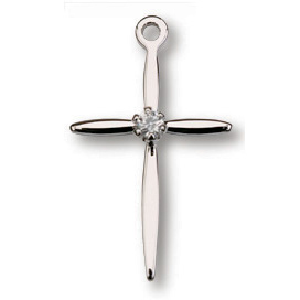 Sterling Silver 11/16in Concave CZ Cross 18in Necklace