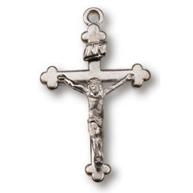 Sterling Silver 3/4in Budded Crucifix 18 inch Necklace