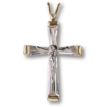 18kt Gold Plated 7/8in CZ Crucifix 18 inch Necklace