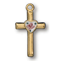 14kt Yellow Gold Filled 1/2in Cross Heart 16in Necklace