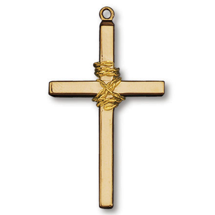 Gold Plated 1 1/4in Chained Cross on 24in Necklace