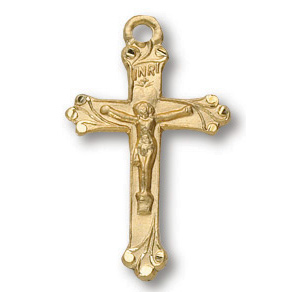 18kt Gold Plated 3/4in Budded Crucifix 18in Necklace