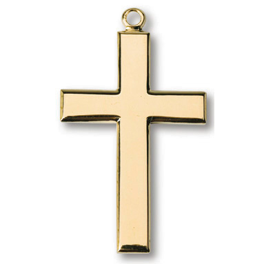 Gold Plated Silver 1in Polished Latin Cross on 24in Necklace