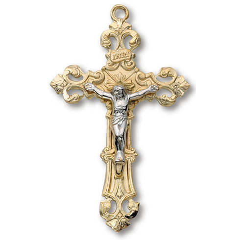 18kt Gold Plated 1 1/2in Filigree Crucifix 24 inch Necklace