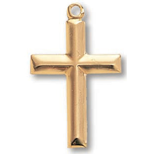 Gold Plated 13/16in Latin Beveled Cross on 18in Necklace