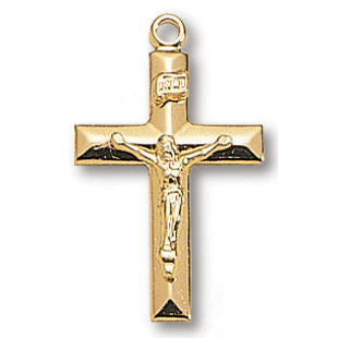 18kt Gold Plated 13/16in Beveled Crucifix 18in Necklace