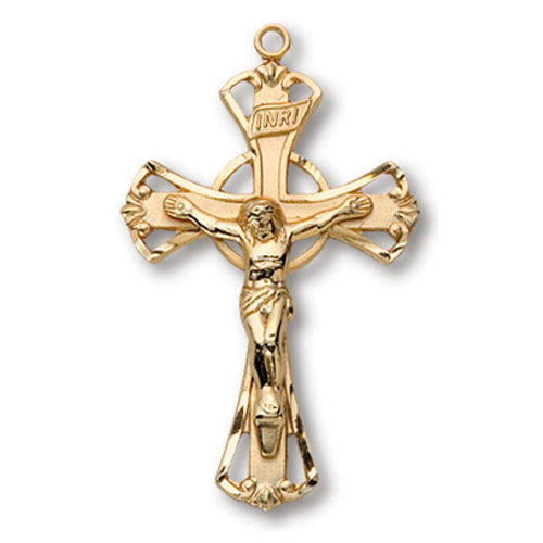 18kt Gold Plated 1 1/8in Crusader Crucifix 18 inch Necklace
