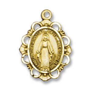 18kt Gold Plated 5/8in Filigree Miraculous Medal 18in Necklace