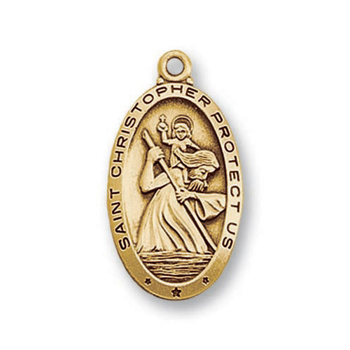 18kt Gold Plated 1in Oval Saint Christopher 24in Necklace