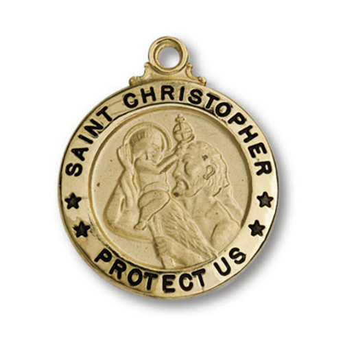 18kt Gold Plated Silver 3/4in Saint Christopher 18in Necklace