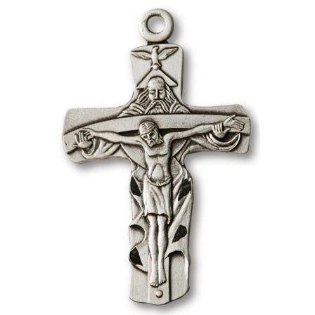 Sterling Silver 1 1/4in Holy Trinity Crucifix 24in Necklace