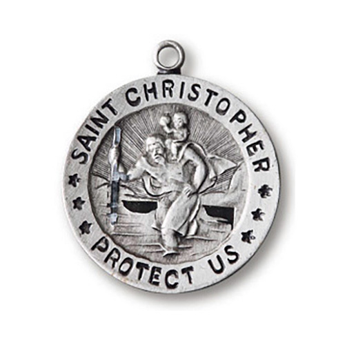 18 Inch Sterling Silver Saint Christopher Necklace 11/16in Medal
