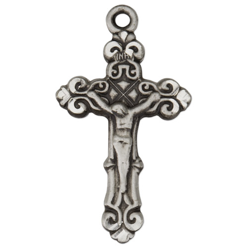Sterling Silver 5/8in Scroll Crucifix on 18in Chain