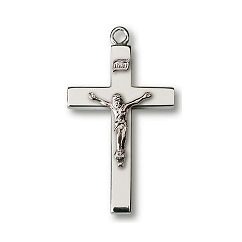 Sterling Silver 1in Modern Crucifix 24in Necklace