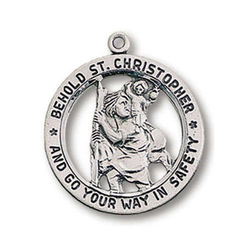 Sterling Silver Cut-Out Behold St. Christopher Necklace
