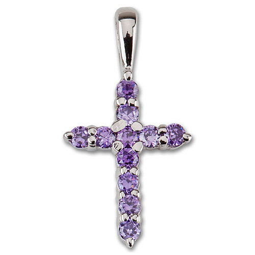 Sterling Silver 5/8in Amethyst Crystal Cross 18in Necklace