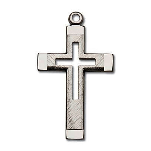 Sterling Silver 1in Latin Cut-Out Cross on 24in Necklace