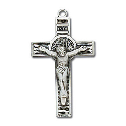 Sterling Silver 1 1/8in St. Benedict Crucifix & 24in Chain