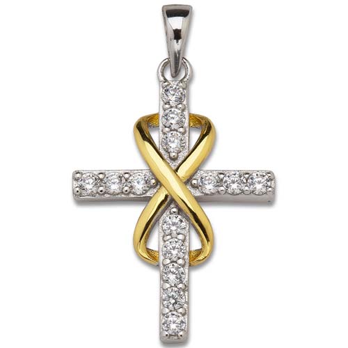 Sterling Silver 18k Gold Cubic Zirconia Cross Infinity Necklace