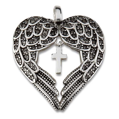 Sterling Silver Heart Angel Wings Cross Necklace