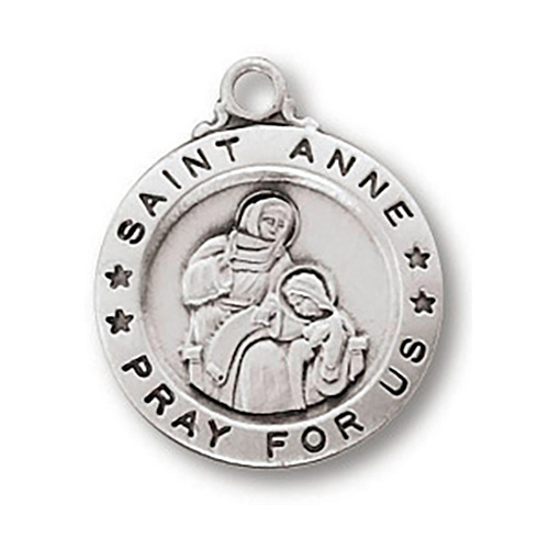 Sterling Silver 5/8in Saint Anne Medal 18in Necklace