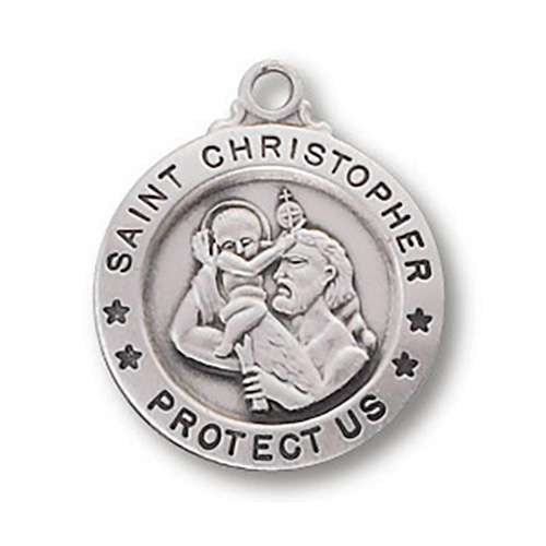 18 Inch Sterling Silver Saint Christopher Necklace 5/8in Medal