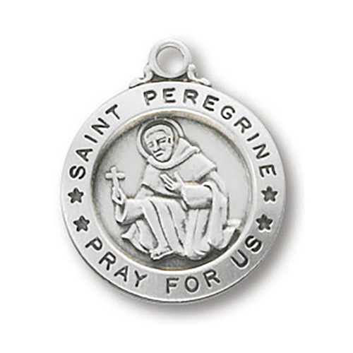 Sterling Silver 5/8in Saint Peregrine Medal 18in Necklace