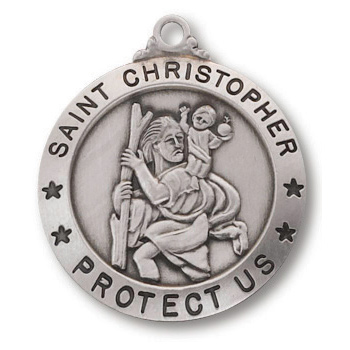Sterling Silver 7/8in Round Saint Christopher 24in Necklace