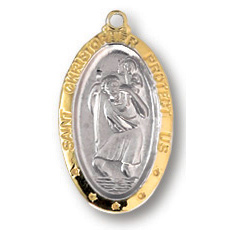 Gold-plated Sterling Silver 5/8in Oval Saint Christopher 18in Necklace