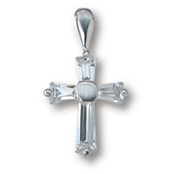 Sterling Silver 1/2in Budded Baguette CZ Cross 18in Necklace