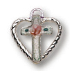 Sterling Silver 5/16in Heart Stone Cross 16in Necklace
