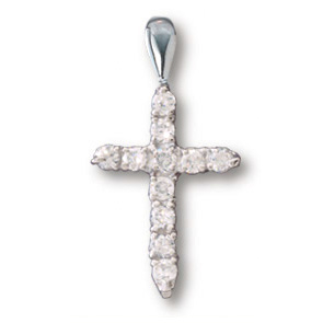 Sterling Silver 5/8in White Crystal Cross 18in Necklace