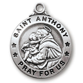 Sterling Silver 3/4in Saint Anthony Medal 18in Necklace