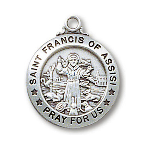 Sterling Silver 3/4in Saint Francis Medal 18in Necklace