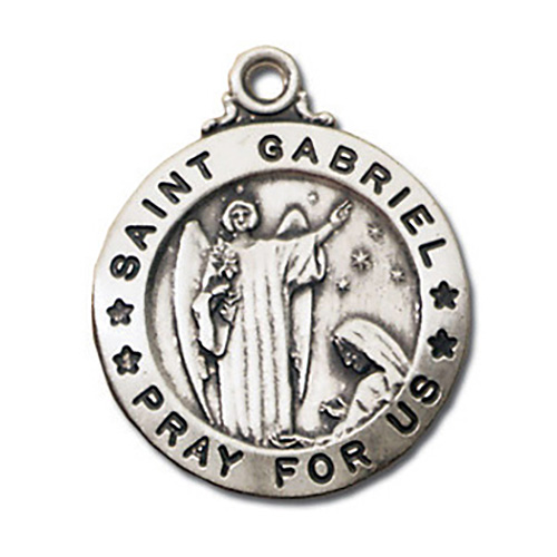 Sterling Silver 3/4in Saint Gabriel Medal 18in Necklace