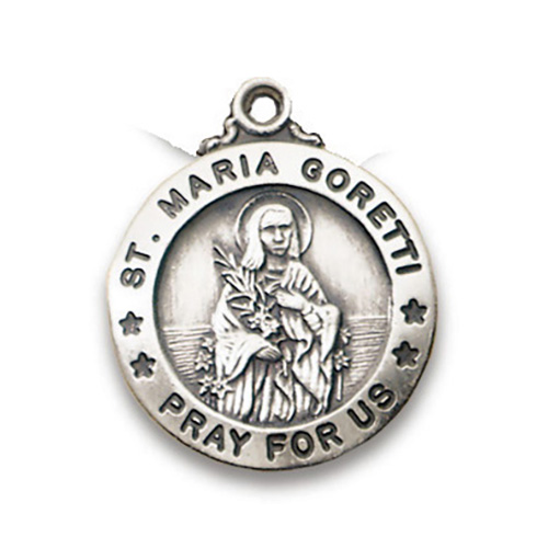 Sterling Silver 3/4in Saint Maria Goretti 18in Necklace