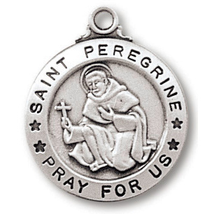 Sterling Silver 3/4in Saint Peregrine Medal 18in Necklace